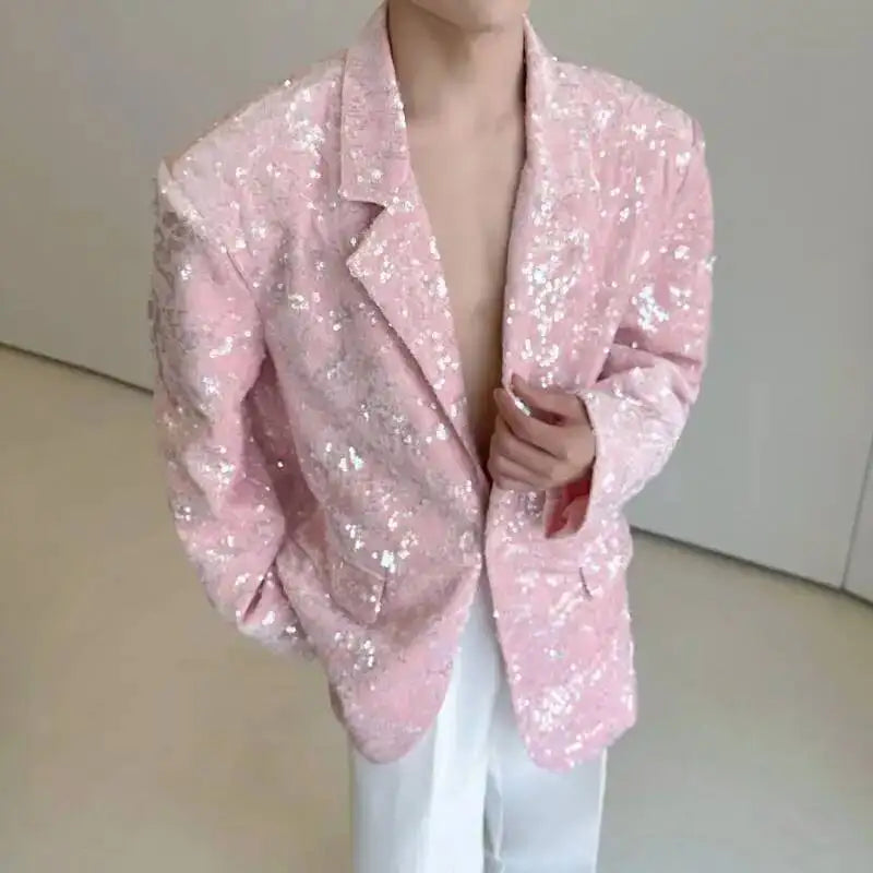 Blazer 2025 Autumn New Sequin Patchwork Luxury Elegant Temperament Coat Men's Fashion Handsome Shoulder Pad Coat JY5816