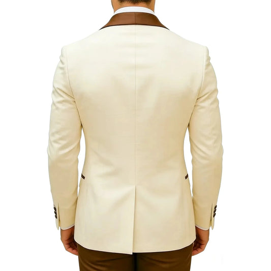White And Brown Formal Men wedding Suit Groom Groomsman Wedding Party Prom Business Male Tuxedos 3 Piece Set Blazer+Vest+ Pants