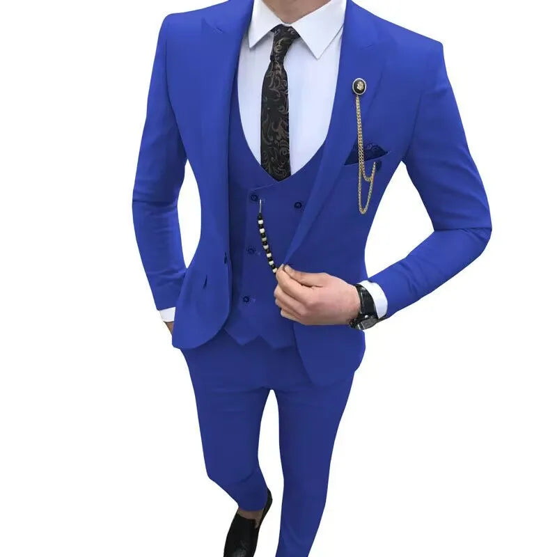 Nouveaux Costumes Homme de Luxe Élégants Ensemble 3 Pièces Tendance Décontracté Chic Coupe Ajustée Revers Pointu Blazer Social Mariage Smoking Bureau