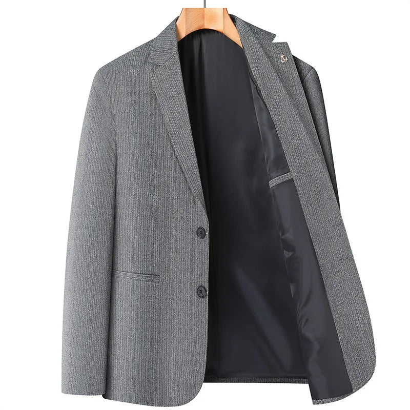 KIDWHXR Four Seasons Man Blazer British Style Single-breasted Male Outerwear Business Casual Loose Long Sleeve Men Suit Coat
