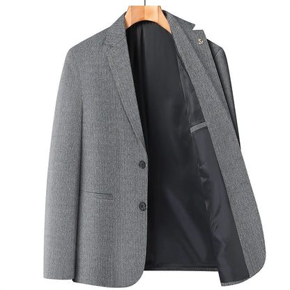 KIDWHXR Four Seasons Man Blazer British Style Single-breasted Male Outerwear Business Casual Loose Long Sleeve Men Suit Coat