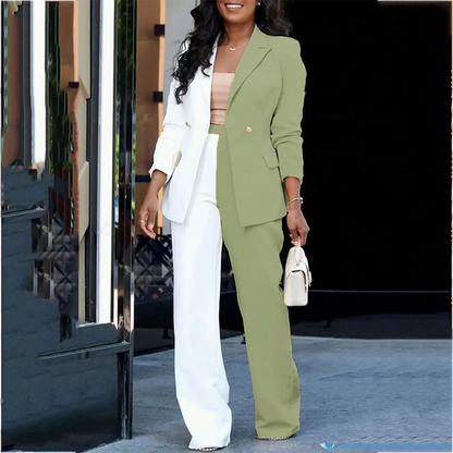 Latest Design Women's Suit Contrast Color Peak Lapel Double Breasted Fashion Elegant Outfit Office Work Daily Set Two Piece