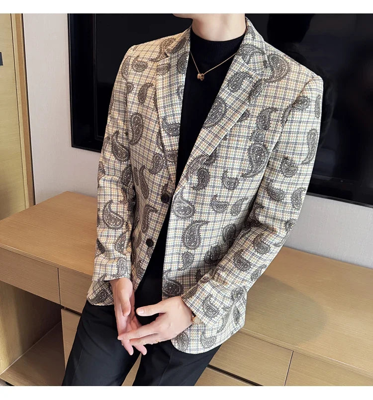 2025 Fashion Embroidery Jacquard Suit Jacket Korean Style Slim Fit Business Formal Social Prom Party Tuxedos Men Clothing 5XL-M
