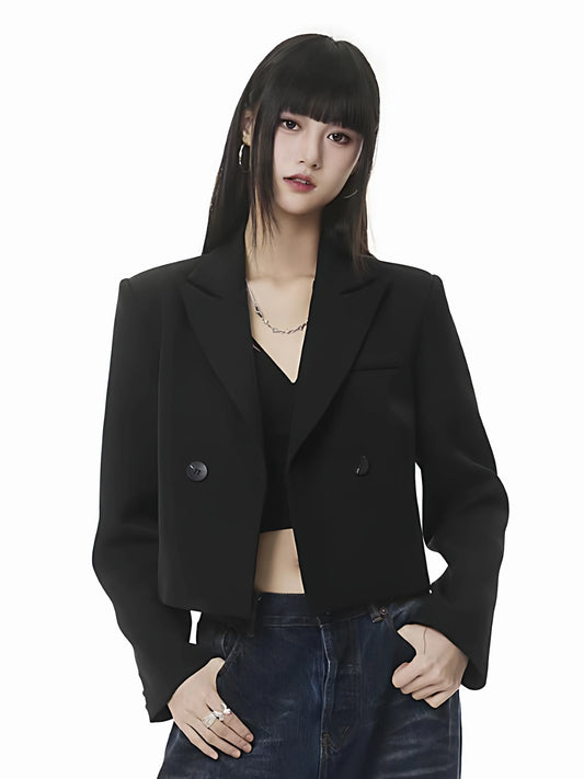 Women Black Gothic Emo Blazer Y2k 2000s Vintage Casual Fashion Korean Style Oversize Cropped Suit Jacket for Women Spring Autumn