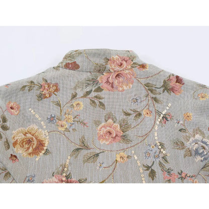 Elegant Chic Jacquard Blazers for Women New Spring & Autumn Raised Collar Buttoned Blazers with Asymmetric Hem and Patch Pockets