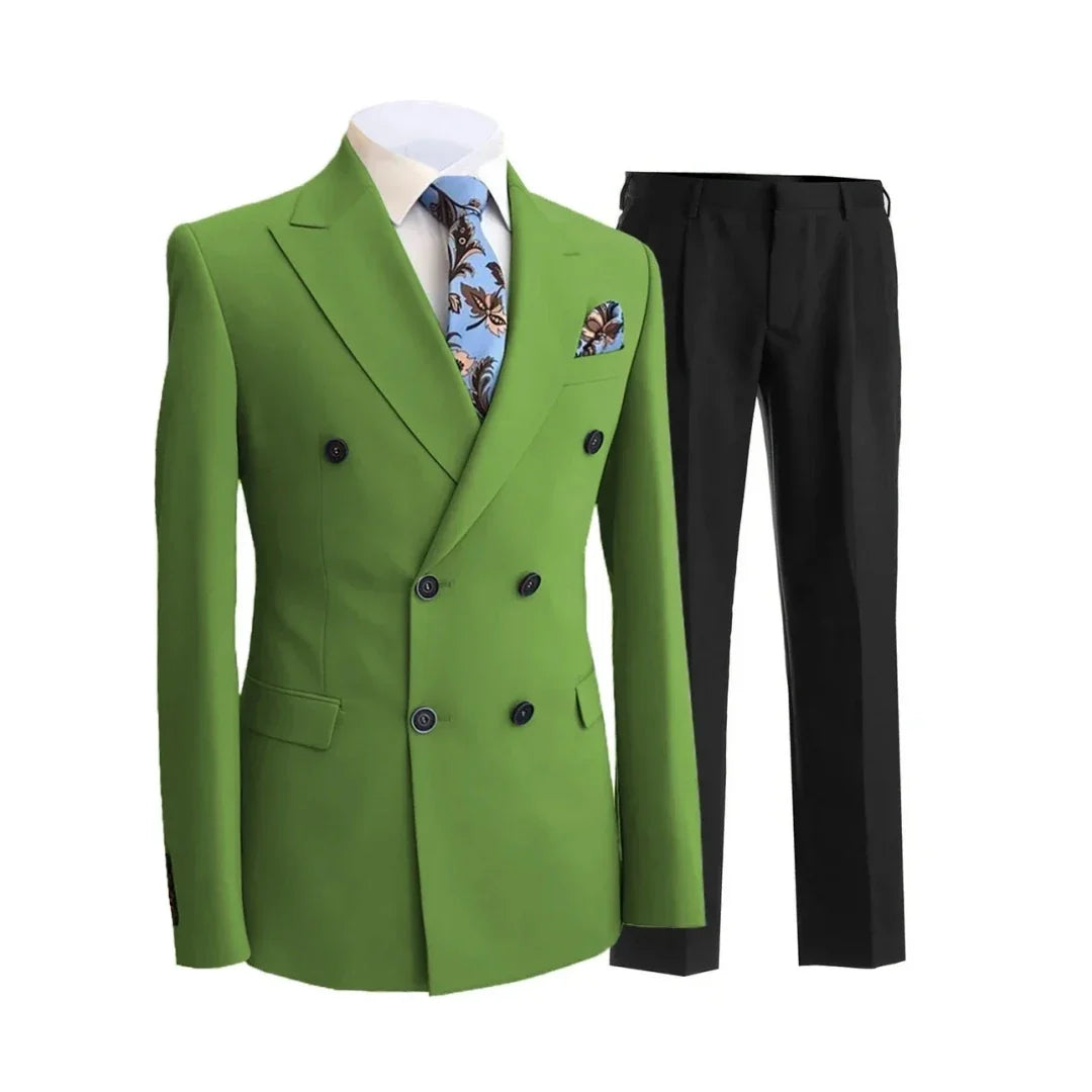 Men Suit 2 Pieces White Double Breasted Peak Lapel Formal For Wedding Groom Banquet Party Business Work Jacket And Black Pants