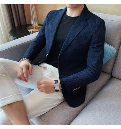 2025 Spring New Waffle Suit Coats Men Slim Fit Business Casual Blazer Jacket Homme Formal Groom Prom Wedding Tuxedo 4XL-M