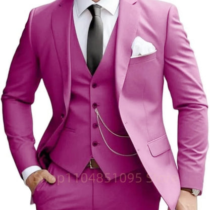 Elegant Mint Green 3 Piece Men's Suit Groom Tuxedos Business Suits Slim Fit Notch Lapel Blazer Vest Pants for Wedding Party Prom