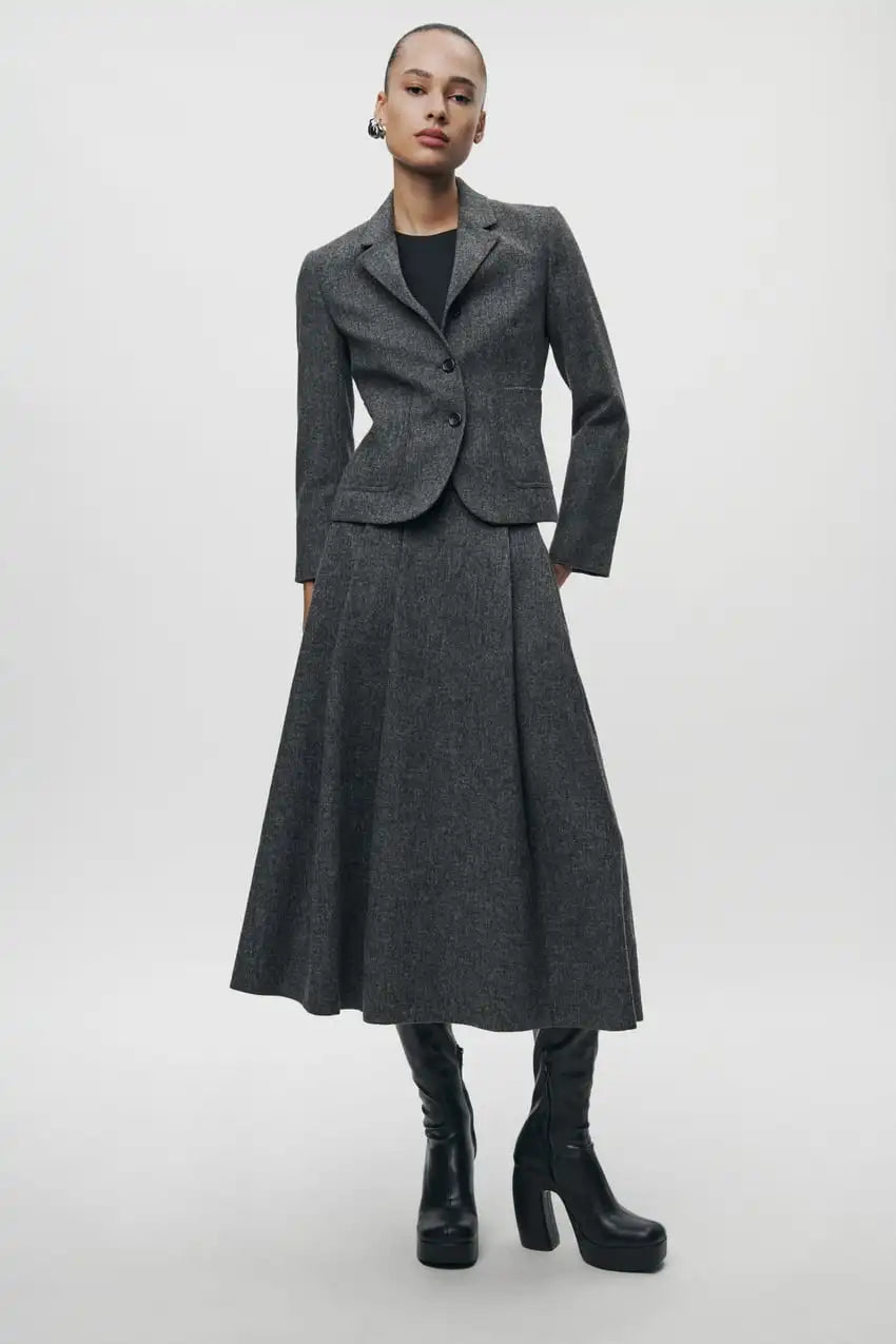 Women's Wool Blend Waist-Cinching Suit Jaet Autumn Winter New Sle Casual All-Match Long Sve Classic Collar  Color
