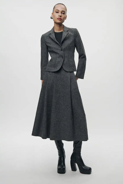 Women's Wool Blend Waist-Cinching Suit Jaet Autumn Winter New Sle Casual All-Match Long Sve Classic Collar  Color