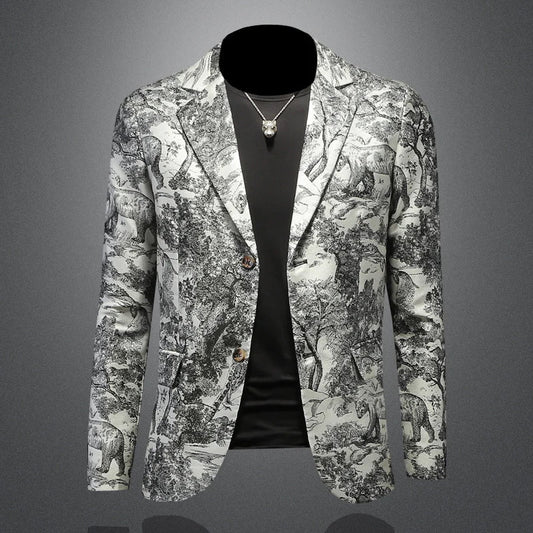 2025 Autumn Jacquard Suit Jacket for Men Slim Fit Casual Business Men Blazers Street Wear Retro Social Wedding Groom Blazer