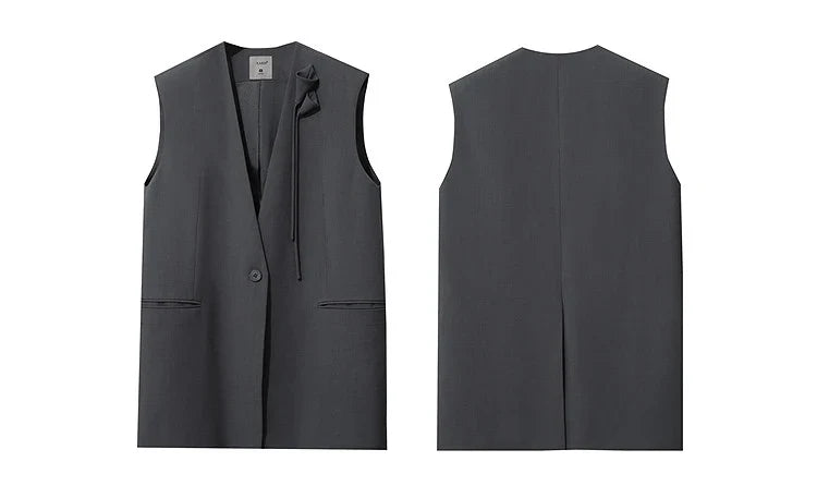 Women's Vest 2026 Autumn New Commuter V-Neck Padded Shoulders Vest Casual Sleeveless Women's Loose Mid-Length Top 12651034