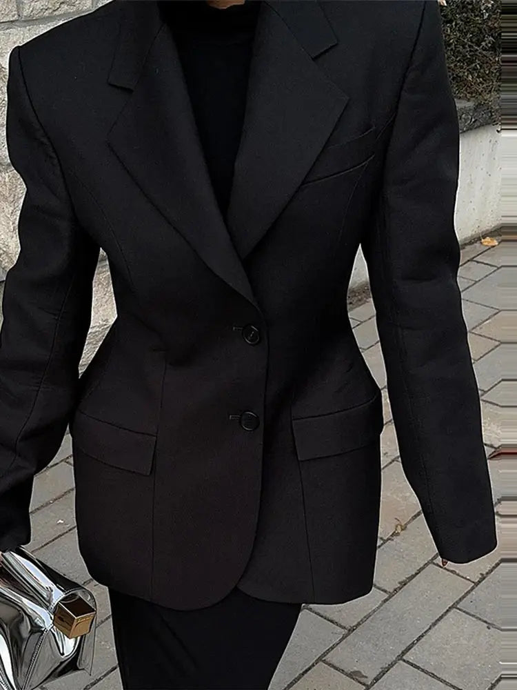 Women's Autumn Winter Slim Waist Chic Blazer Coats Office Ladies Double Breasted Fashion Suits Jacket Women Clothing