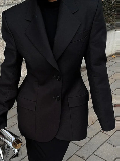 Women's Autumn Winter Slim Waist Chic Blazer Coats Office Ladies Double Breasted Fashion Suits Jacket Women Clothing