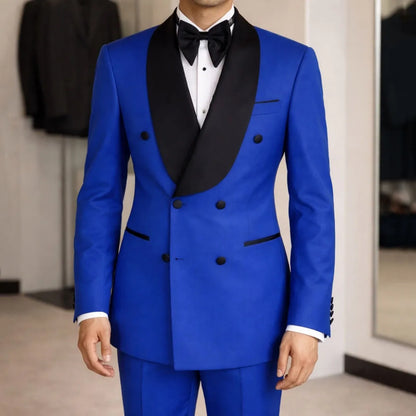 Men Suit Yellow 2 Pieces Double Button With Black Lapel For Wedding Birthday Banquet Party Business Work Office Jacket Pants