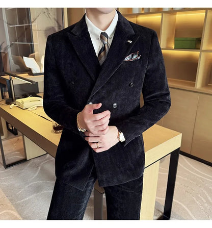 2025 Winter Woolen Men's Wedding Groom Suit Double Breasted Suit 3 Piece Set Business Casual Office Work Party Prom Dress Suits