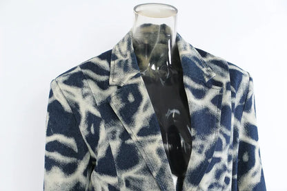 2026 Spring Autumn New Women's Blazer Tie-dye Single Button Pockets Waist Cinching Elegant Coats Retro Denim Jacket HK18495