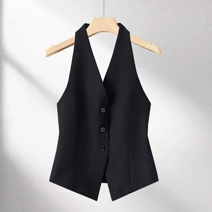 Women's Suit Vest Spring Summer New Neck-hanging Sleeveless Backless Vest Versatile Ladies Top Female Waistcoat Chaleco Mujer