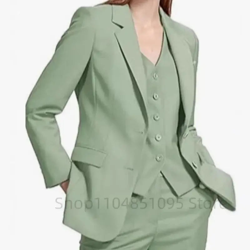Office Ladies Pantsuits Solid Women Business Classic Single Breasted Flared Pants Blazer Vest Pants Three Piece Set Formal Suit