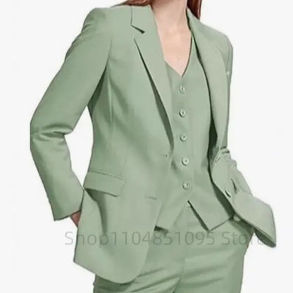 Office Ladies Pantsuits Solid Women Business Classic Single Breasted Flared Pants Blazer Vest Pants Three Piece Set Formal Suit