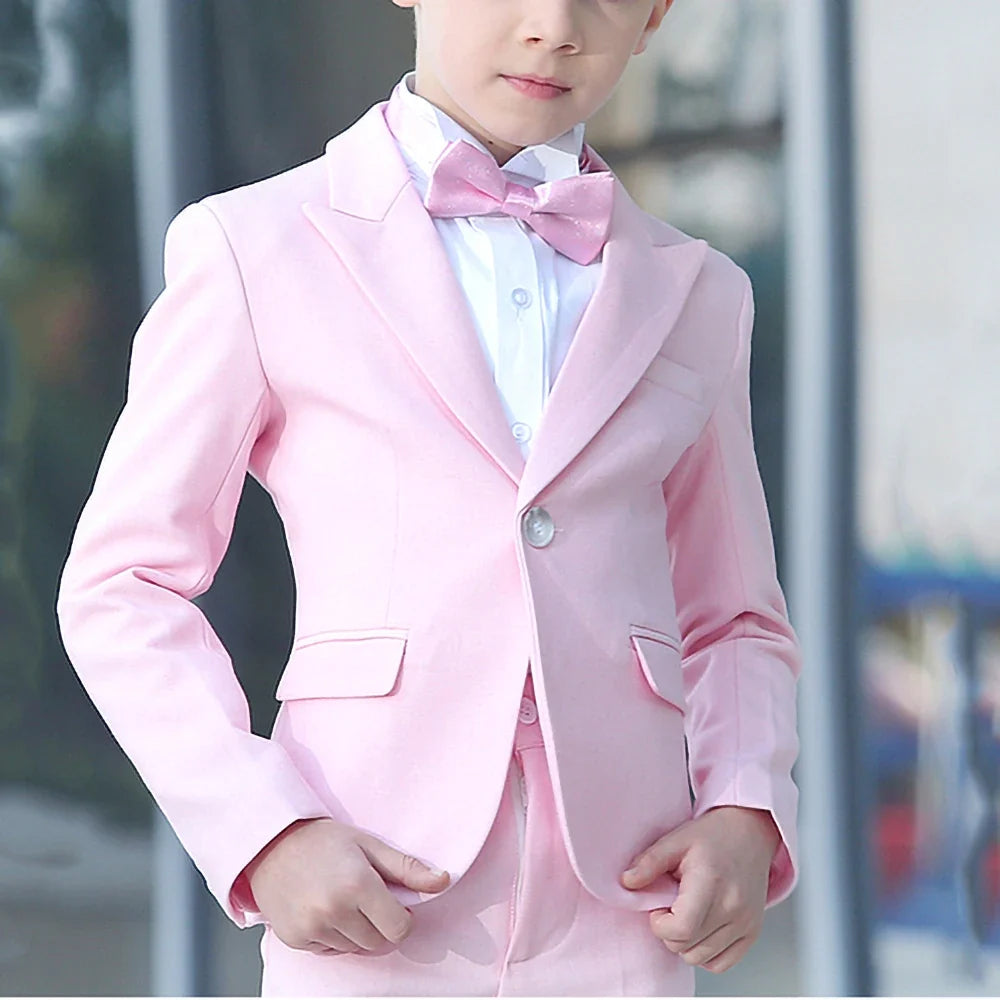 Summer Pink Suits for Boys Solid Color 2 Piece Peak Lapel One Button Blazer Sets Formal Party Wedding Slim Fashion Kids Suits