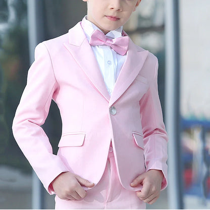Summer Pink Suits for Boys Solid Color 2 Piece Peak Lapel One Button Blazer Sets Formal Party Wedding Slim Fashion Kids Suits