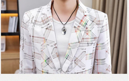 Blazer New Men's Fashion Business Plaid Gentleman Slim Fit Shopping Outdoor Performance Wedding Banquet Casual Blazer