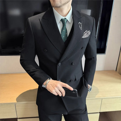 Classic Striped Wedding Suit Set Men 3 Piece Set (jacket+vest+pant) Business Formal Casual Suits Office Party Prom Groom Suit