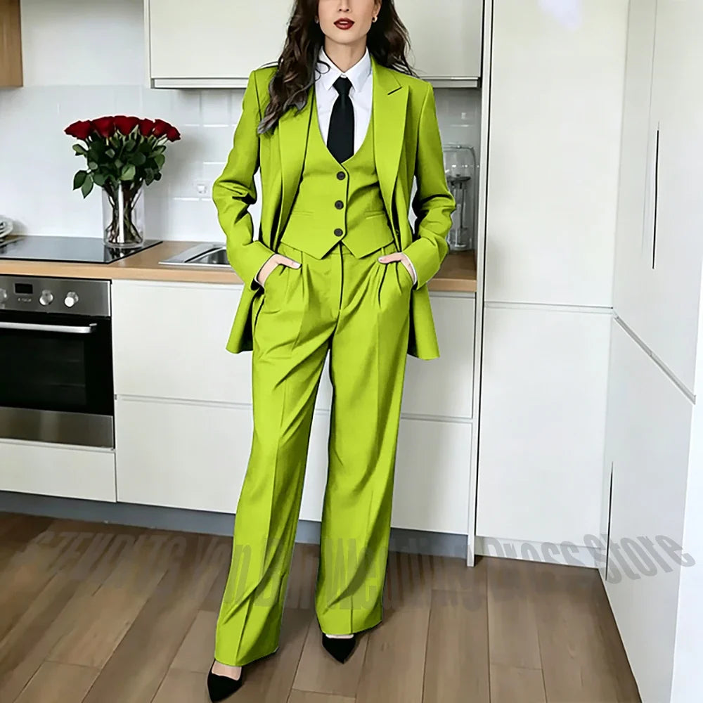 Classic Peaked Lapel Women's Pant Suits 3 Piece Formal Office Regular Fit Single Breasted Business Occasion Party Event Outfit