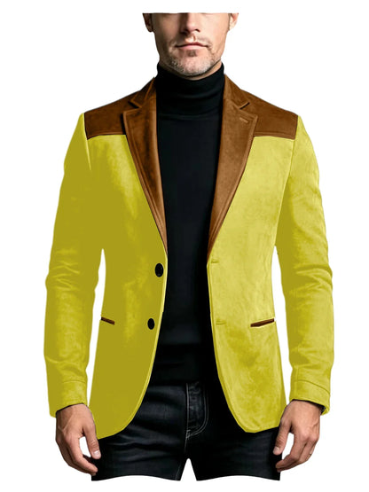 Men Suede Patchwork Lapel Blazer Slim Fit Color Block Suit Jacket Business Streetwear Outerwear For Party Daily Evening Outfits
