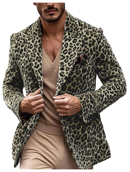 Men’s Leopard Print Velvet Blazer Peak Lapel Slim Fit Sport Coat Luxury Vintage Style Jacket for Party Night Out Male Outerwear