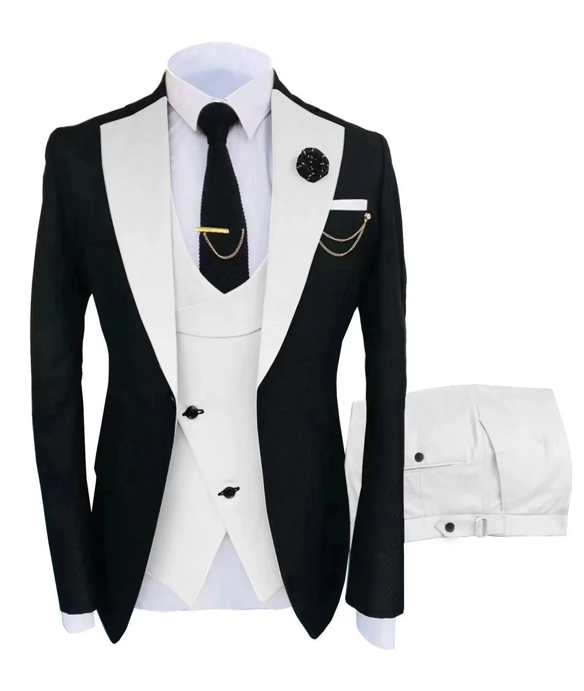 Costume de mariage 3 pièces pour homme – Veste, gilet et pantalon – Coupe ajustée – Tuxedo pour garçons d'honneur, costume pour adultes, pour les fêtes de mariage estivales à la plage