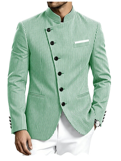 Men Mandarin Collar Suit Jacket Stand Collar Asymmetrical Single Breasted Men Blazer Slim Fit Business Formal Coat For Business