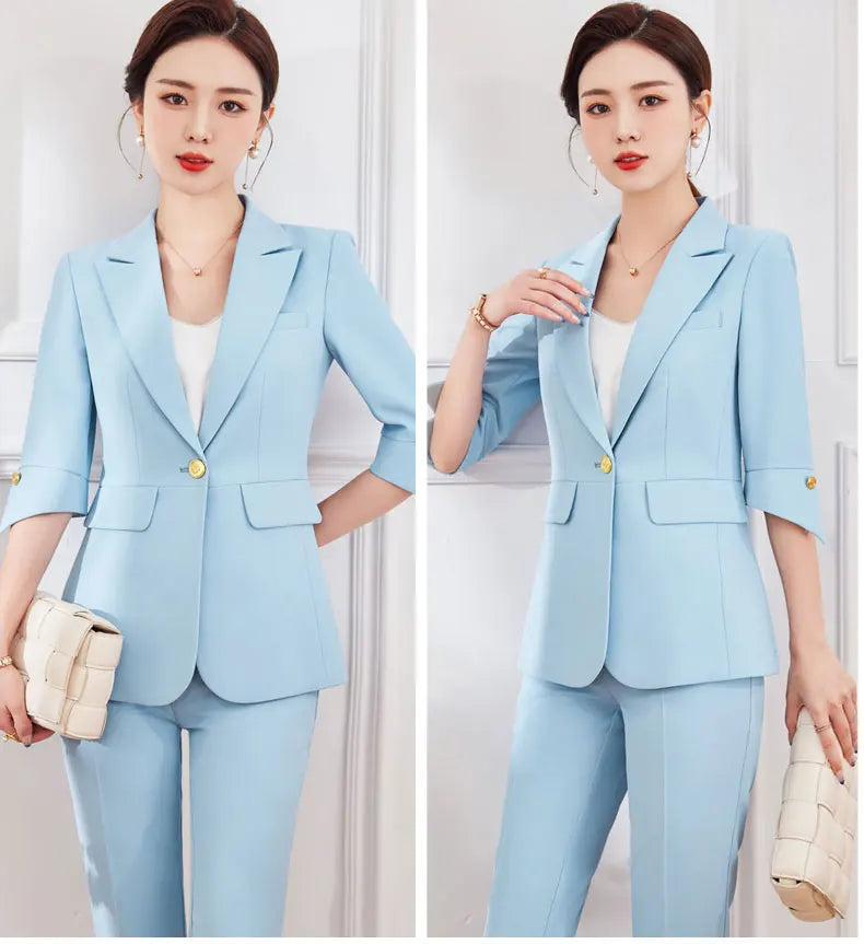 Fashionable professional women's mid-sleeved suit, high-quality two-piece pants + suit jacket, new spring 2026