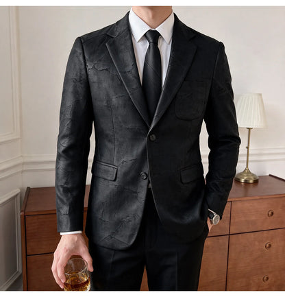 Men's Embossed Suede Blazer Smart Casual Single Breasted Jacket for Everyday Wear