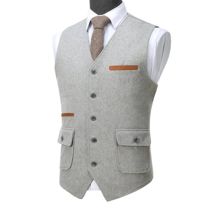 Men's Suit Vest V-Neck Single Button Waistcoat for Wedding, Business & Formal Occasions