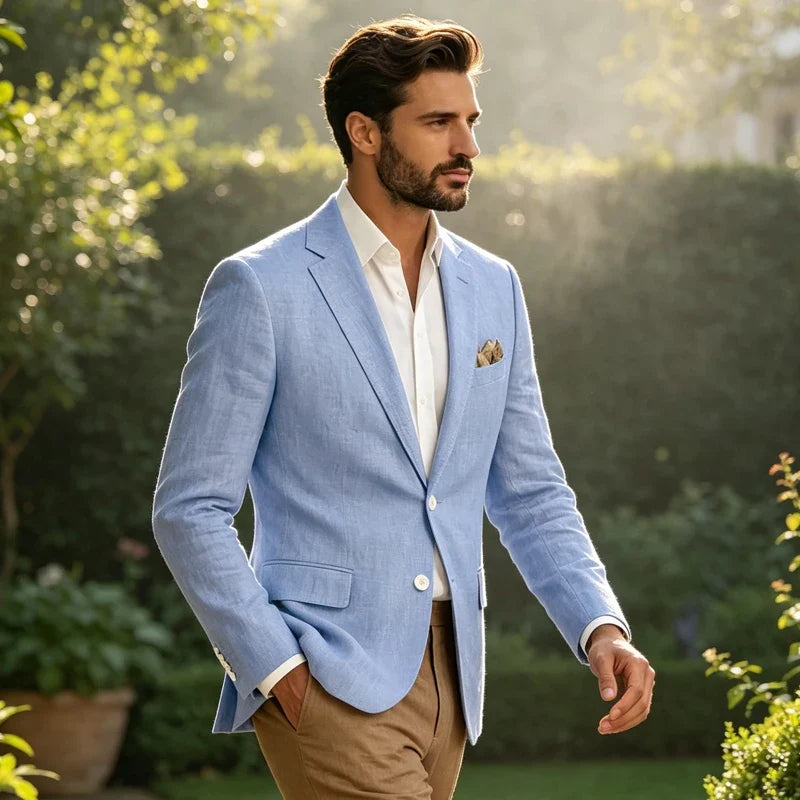 Men's Linen Blazer Notch Lapel 2 Buttons Slim Fit Casual Sport Jacket Lightweight Breathable Summer Business Wedding Daily Wear