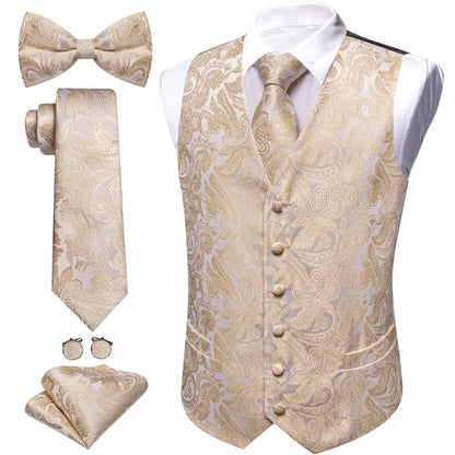 Men's Jacquard Suit Vest Set with Tie, Bow Tie, Pocket Square & Cufflinks – Wedding & Formal