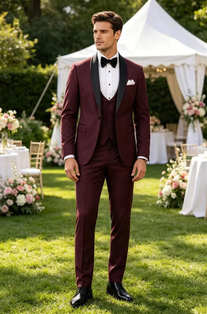 Costume Homme 3 Pièces Élégant Mariage Marié Smoking Formel Coupe Ajustée Tenue Sur Mesure Costumes pour Homme (Veste+Gilet+Pantalon)