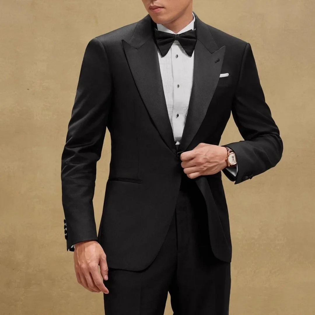 Men Suit Black 2 Pieces Single Button Bright Lapel For Wedding Groom Birthday Banquet Party Business Work Office Jacket Pants