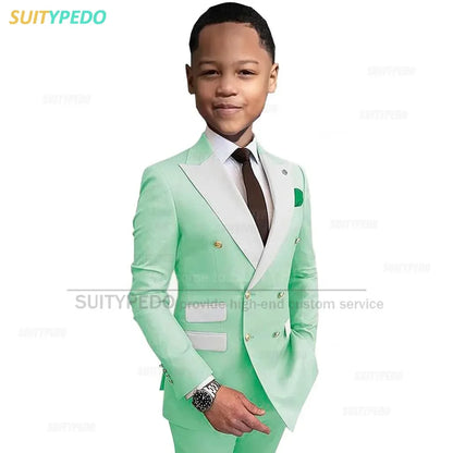 Formal Suit Attire Wedding Party Elegant Children Costume Peak Lapel Jacket Pants 2 Pieces Tuxedos Slim Fit Suits For Boys