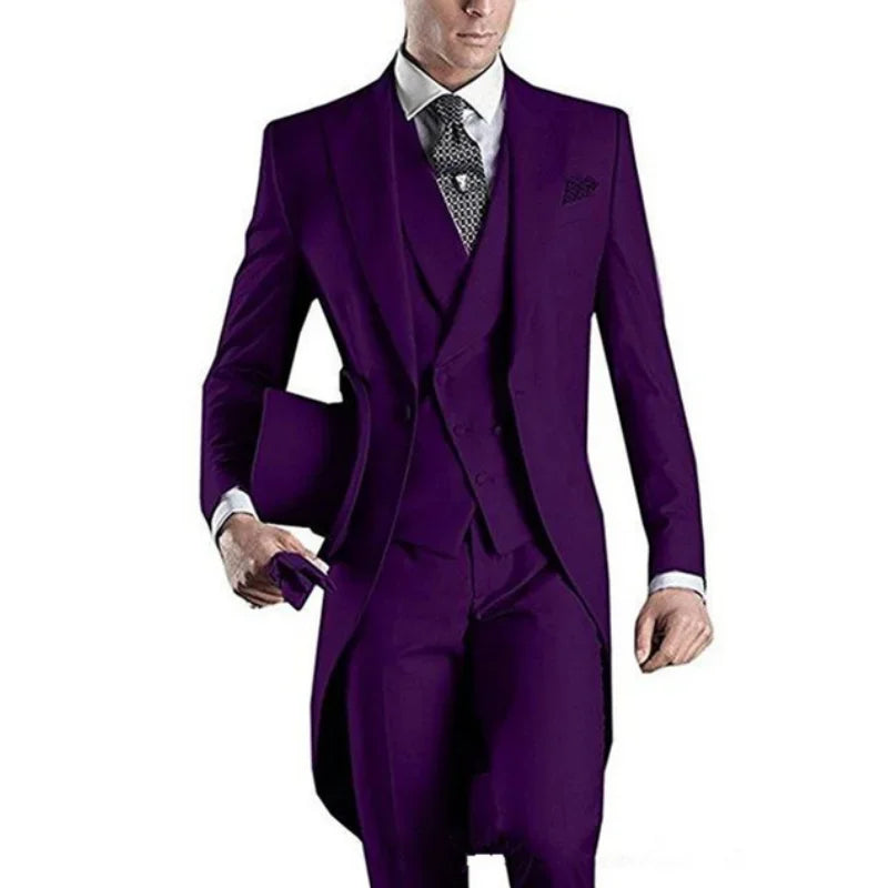 Custom Made White/black/grey/burgundy Tailcoat Men Party Prom Groomsmen Suits For Wedding Tuxedos (Jacket+pants+vest)
