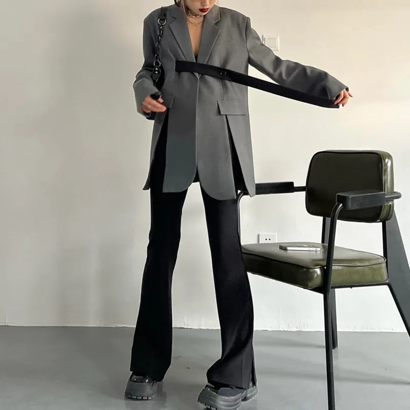 Spring Autumn New Women Blazer Niche Design Split Hem Ribbon Elegant Casual Fashion Chic Jacket High-end Trend Coat HK17058