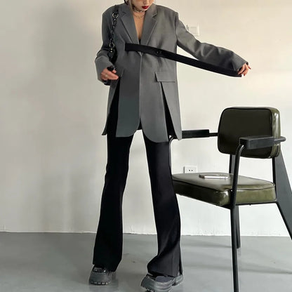 Spring Autumn New Women Blazer Niche Design Split Hem Ribbon Elegant Casual Fashion Chic Jacket High-end Trend Coat HK17058