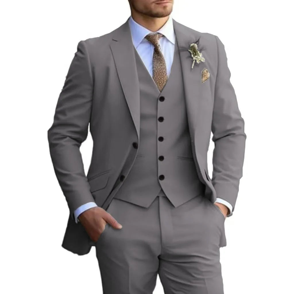 Customized Tuxedo Elegant Suit For Men 3 Piece Blazer Vest And Pant Set Notched Lapel High Quality Suit For Men Wedding suits