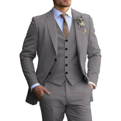 Customized Tuxedo Elegant Suit For Men 3 Piece Blazer Vest And Pant Set Notched Lapel High Quality Suit For Men Wedding suits