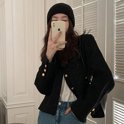 Women's Slim Fit Blazer Autumn Mid-Length Lapel Coat Contrast Cuff Detail Elegant Office & Commute Outerwear