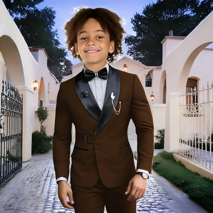 Navy Blue Boy Suits Wedding Kids Tuxedos 2 Pieces Formal Blazer Shawl Lapel Double Breasted Prom Suits (Jacket+Pants)