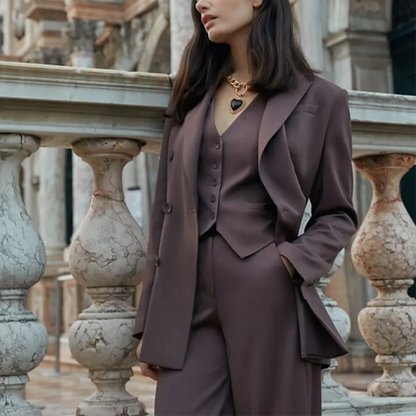 Professional Women's Suit Solid Color 3 Piece Peak Lapel Double Breasted High Quality Daily Office Elegant Lady Formal Set
