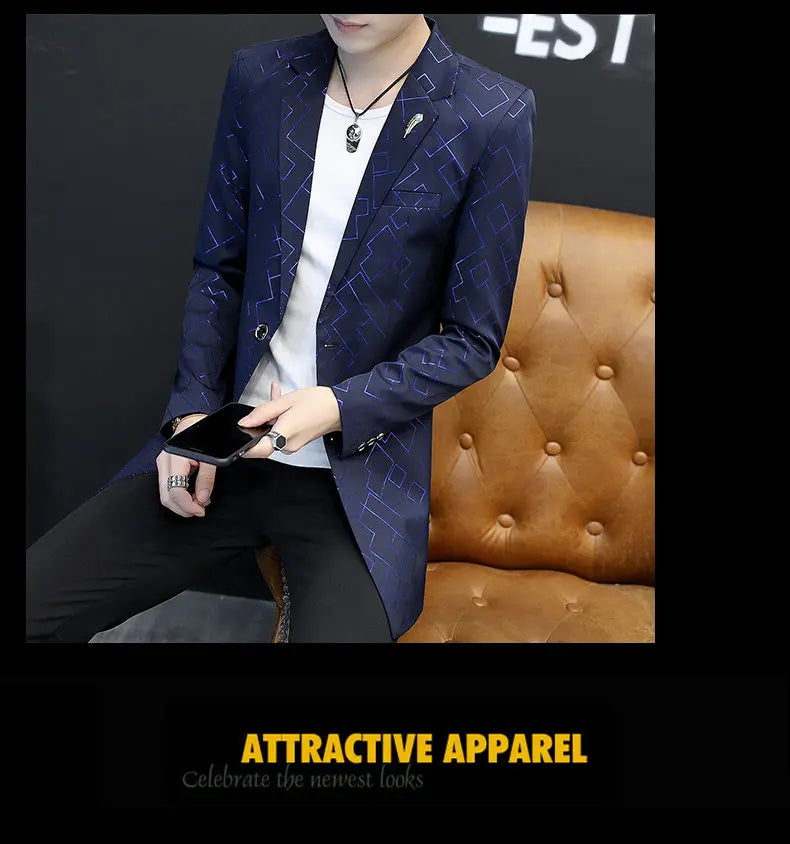 Blazer Fashionable Outdoor Travel Youthful Wedding Versatile Host Gentleman Slim-fit Casual Mid-length Stripes Men's Blazer